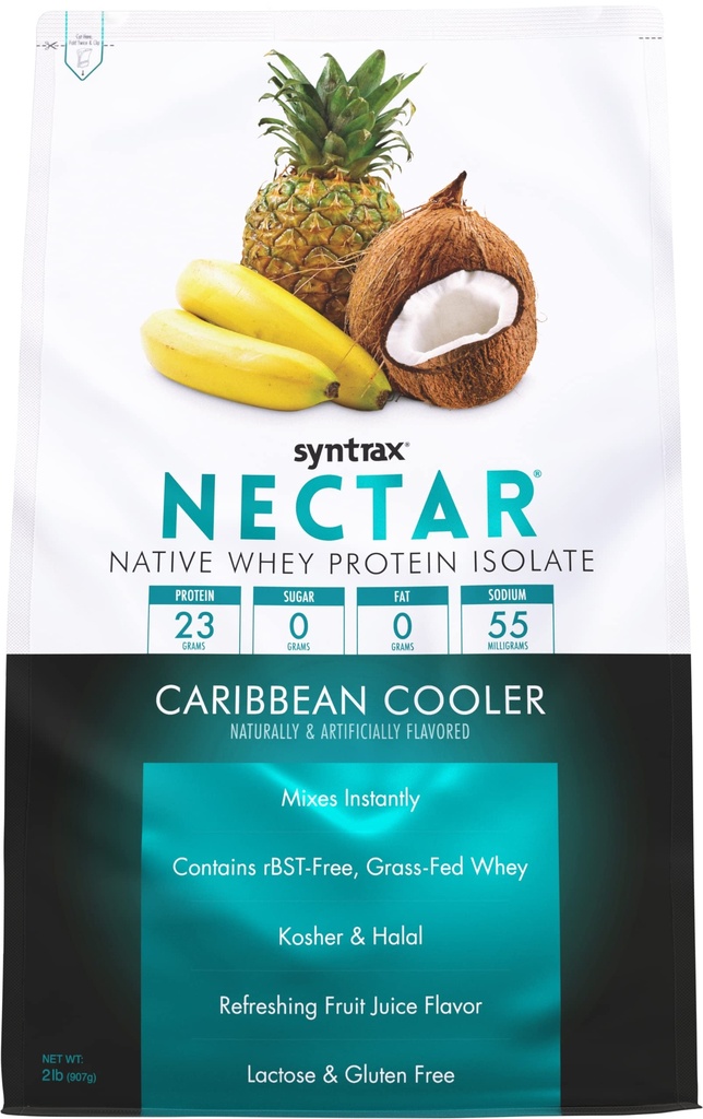 Syntrax Nutrition Nectar, 100% Izolat białka serwatki proszek, Odświeżający aromat owocowy, chłodziarka karaibska, 2 kg