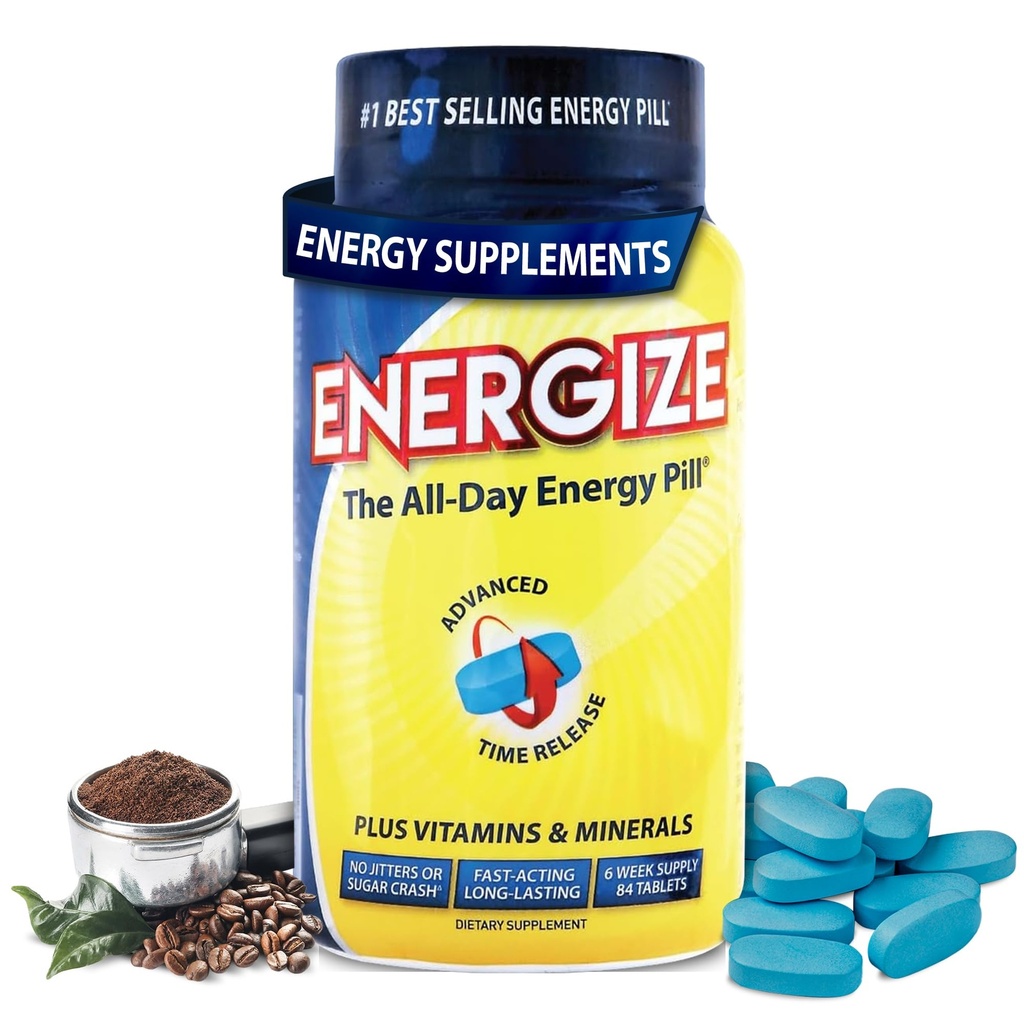 Pigułki kofeiny iSatori Energize - Szybkie działanie All- Day Suplement energii z Time Release Cafeline & Natural Nootropic Support - No Jitters lub Crash - Energia Witaminy dla mężczyzn i kobiet - (84 Tablets)