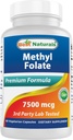 Najlepsza naturals Metyl Folate 7500 µg (7, 5 mg) (Most Bio- Dostępny) Kapsułka wegetariańska - Wspiera funkcję wzrostu formacji komórek, Mózg, Pamięć, Zdrowie układu sercowo- naczyniowego, 60