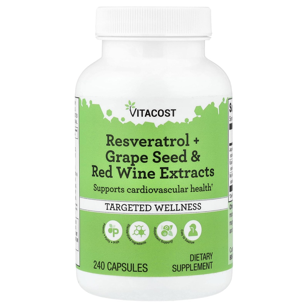 Vitacost Resveratrol + Nasiona winorośli i ekstrakty czerwonego wina -- 240 kapsułki