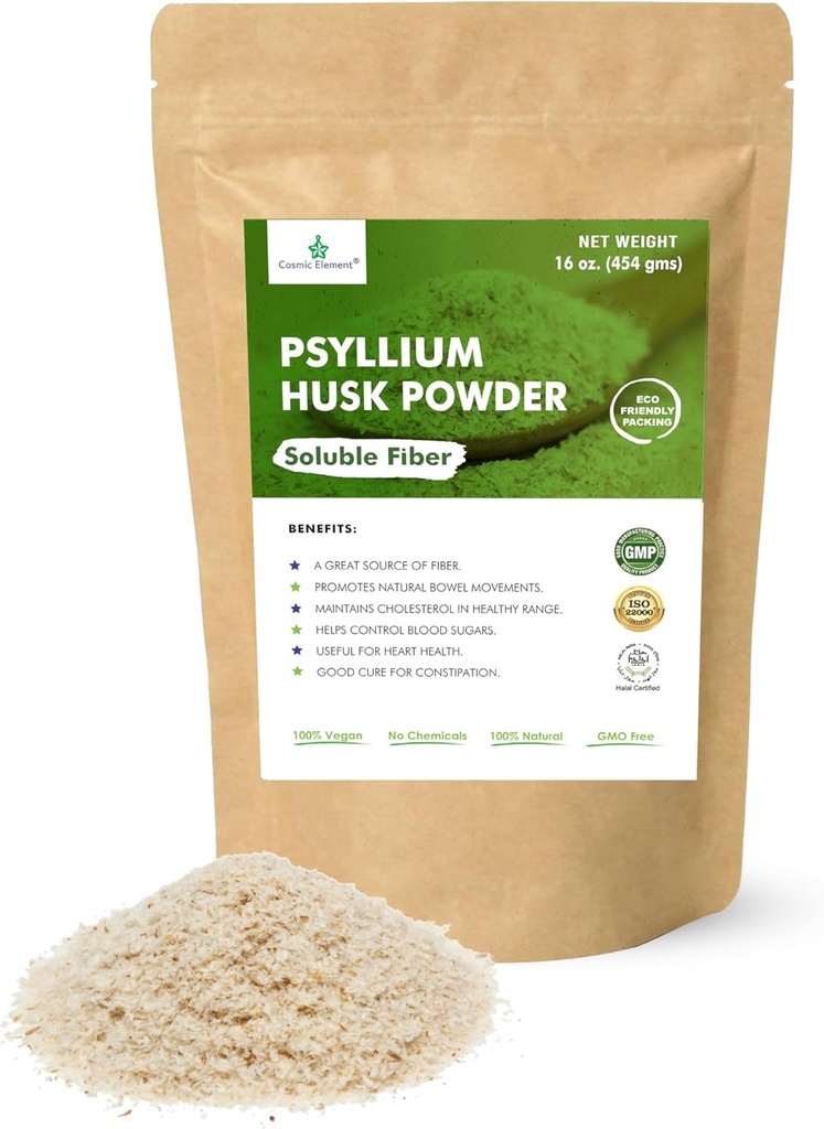 Element kosmiczny 100% Czysty Pyllium Husk Powder Organic - Fiber suplement do regularności i Keto 124; Pyllium Husk Powder for Baking and gluten- Free Chleb - 16 oz