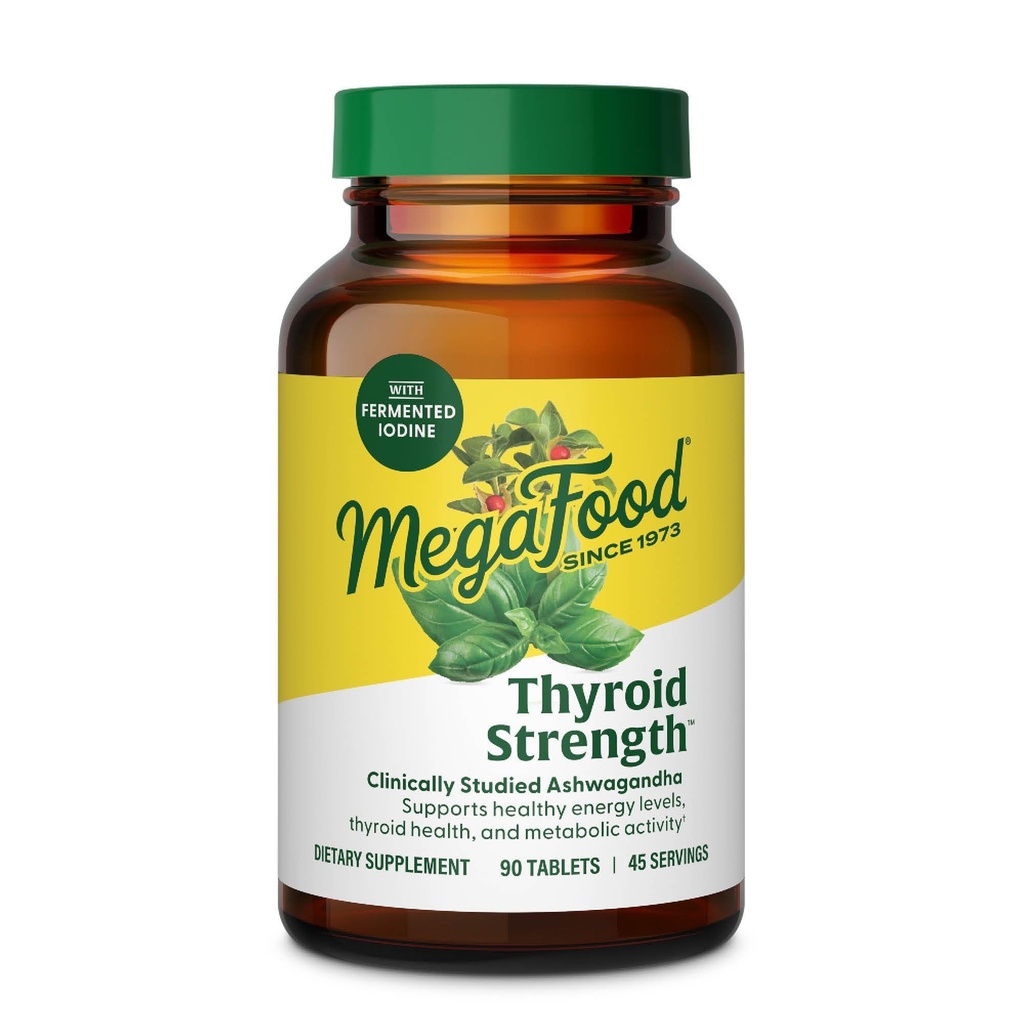 MegaFood Thyroid Siła - Suplement mineralny - Tyroid Wsparcie dla kobiet z Ashwagandha, Cynk, Selen, Miedź, Jod & L- Tyrozyna - 90 Tabs (45 Służenia)