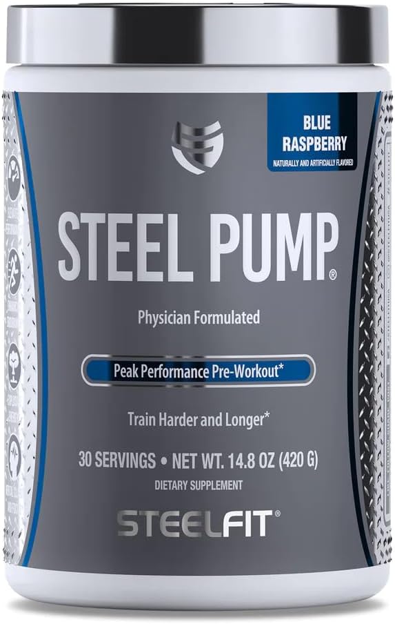 SteelFit Pompa stalowa 124; Advanced Pre Workout Proszek & Nitric Supplement Agregat 124; Błękitna Malina, 30 Służenia 124; dla Muscle Building & Recovery Agregable 124; Wykonane z peak ATP, Ashwagandha, & Electrolytes