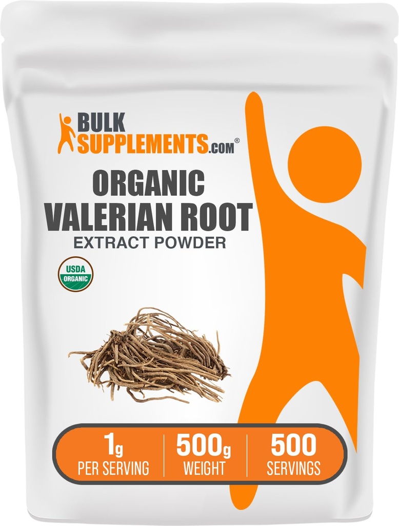 BulkSupplements.com Organic Valerian Extract Powder - Sourced from Valerian Root, Herbal Supplement - Gluten Free, 1g per Serving, 500g (1.1 lbs) (Opakowanie po 1)