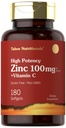 Carlyle Zinc Suplement 100mg z witaminą C 124; 180 Softgels X124; Non-GMO, Gluten Free X124; Tahoe Nutritionals