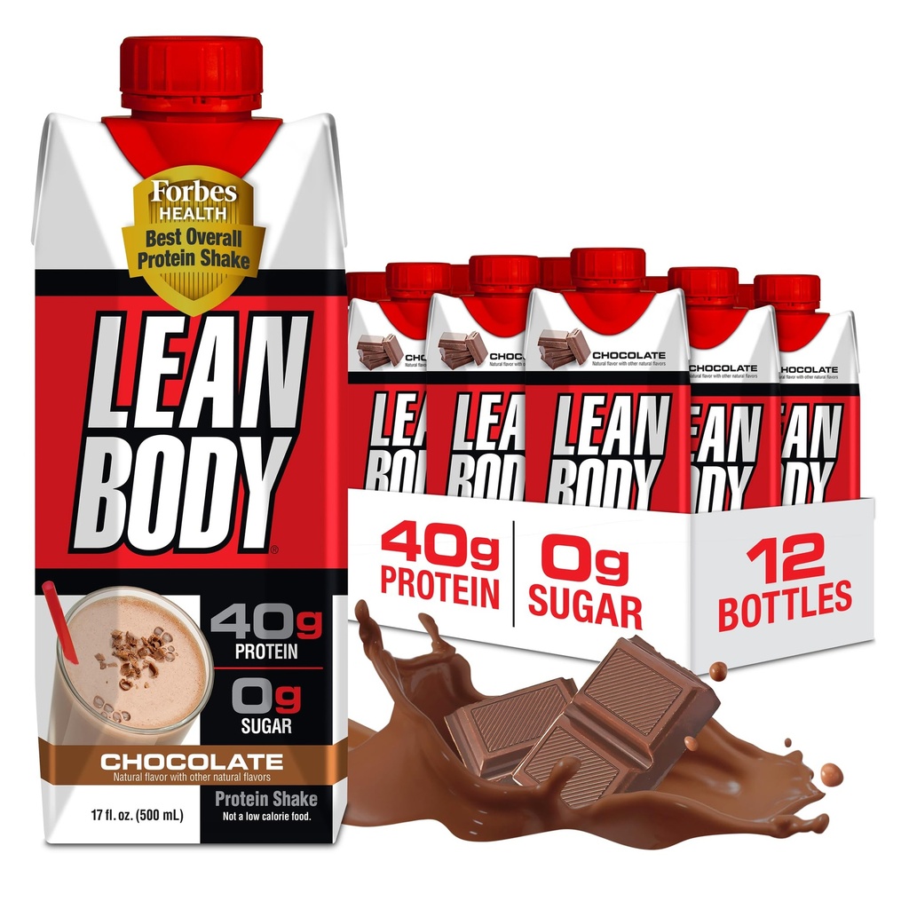 Lean Body Ready- to- Drink Czekoladowy Shake Protein, 40g Protein, Serwatka Mieszanka, 0 Cukier, Gluten Free, 22 Witaminy i Minerały, LABRADA, 17 Fl Oz (Opakowanie 12)
