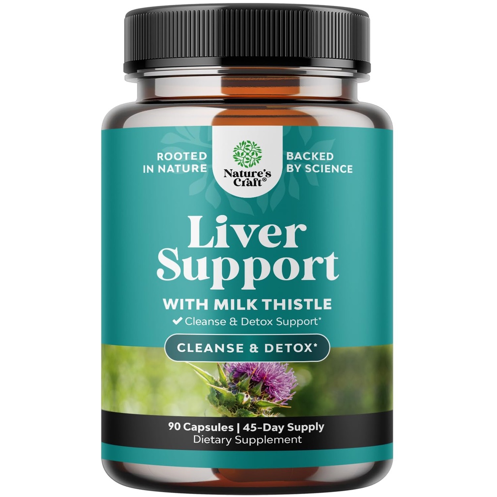 Nature Craft Liver Cleanse Detox & Naprawa - Herbal Liver Support Milk Thistle Supplement - Silimarin Milk Tistle Supplements with Dandelion Root, Choline, Beetroot & Artichook Extract - 90 Count