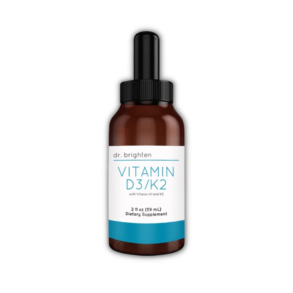 Dr Brighten Witamina D3 / K2 - Wysoko skoncentrowana ciecz D3 K2 Krople - Suplement diety dla silnego układu immunologicznego i zdrowia kości, 2 Fl Oz