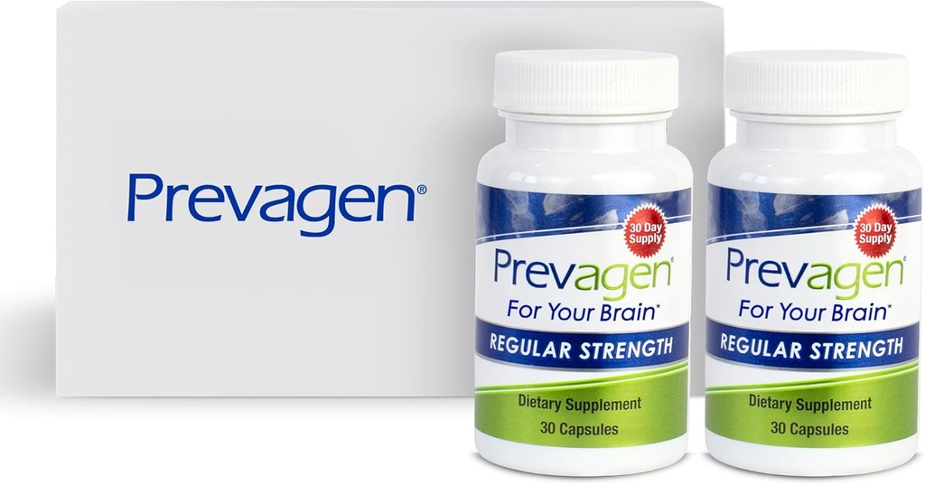 Prevagen 10mg, 2 Butelki po 30 kapsułek, Regularna Moc 30 Ct z Atrakcyjnym i Stackable Prevagen Storage Box