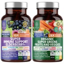 N1N Premium Organic Super Fruits & Veggies + Immune Support [38 Potężne składniki], Natural Super Greens Suplement z Alfa, Witaminy i Minerały, Cynk, Turmeric i Probiotic, 120 Czapki