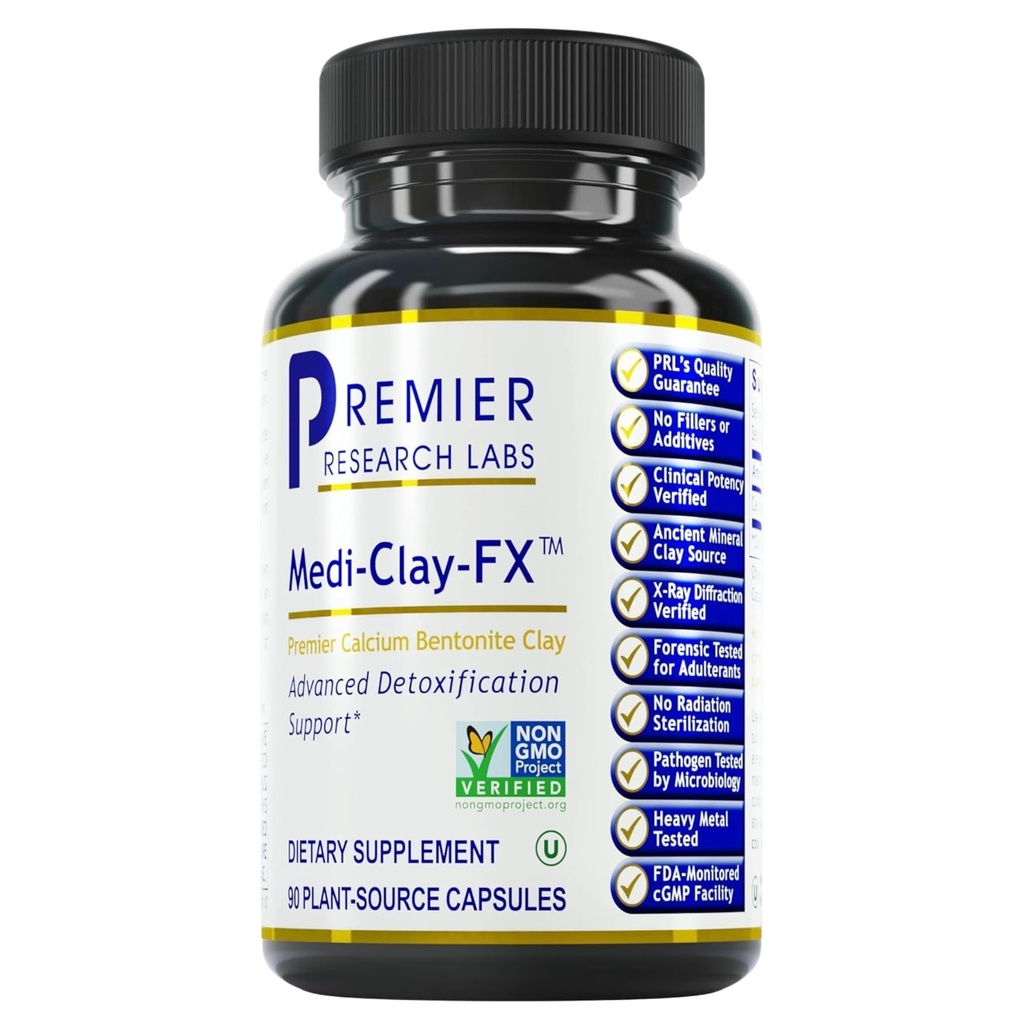 Premier Research Labs Medi- Clay- FX: Bentonite Clay Kapsułki do detoksykacji 124; Food Grade Smectite Supplement Equipment 124; Toksyny Absorb, Wspiera zdrowie komórkowe i Detox Mold - 90 Kapsułki