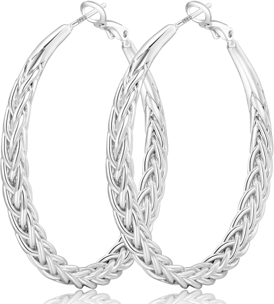 Kolczyki Senteria Srebrny Hoop dla kobiet Hipoalergiczne 925 Sterling Srebrny Post Hoop Kolczyki Lekkie Duże Hoops Kolczyki Grube Twisted Silver Hoops 30 / 40 / 50MM