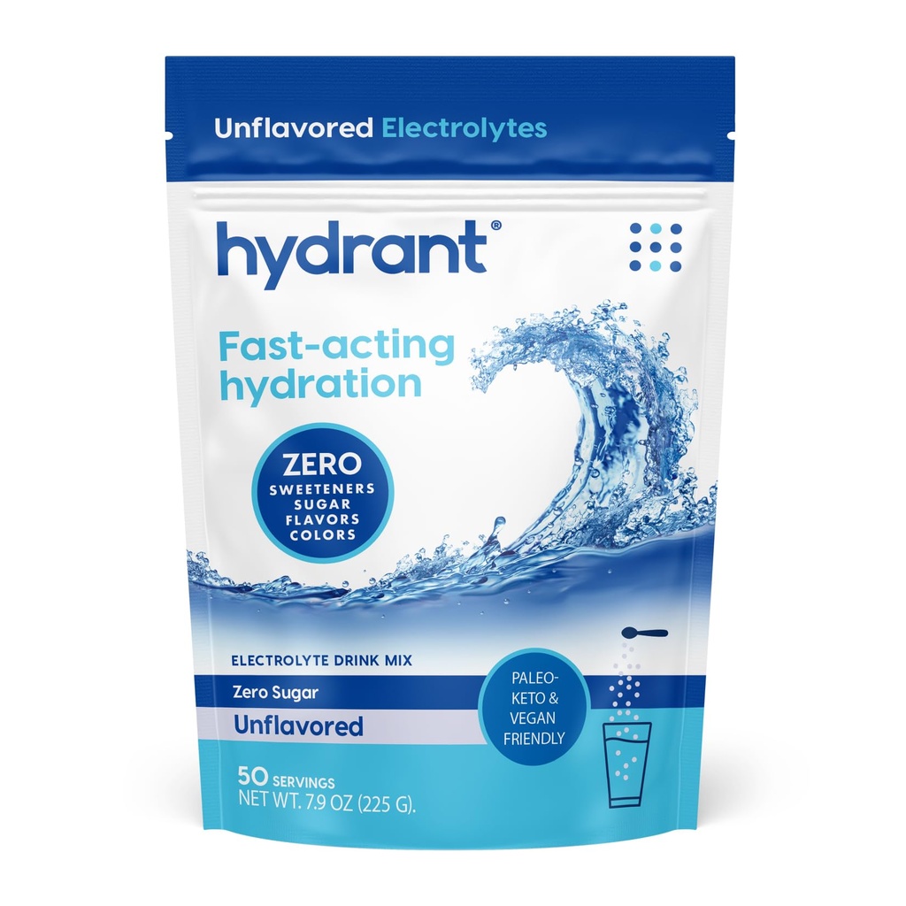 Hydrant - Proszek do nawodnienia luzem, Unflavored, 50 Servings Szybkie działanie elektrolitowy proszek do nawadniania - Zero cukru Flavorless Drink Mix do codziennego użytku, Podróże i treningi