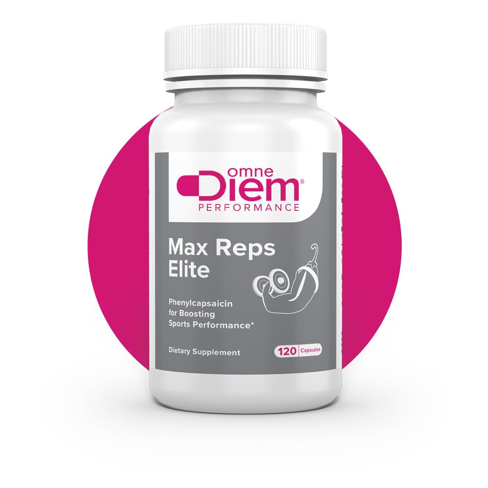 Omne Diem Max Reps Elite Capsules - Fenylcapsaicin Sports Performance Dietetic Supplement - Supports Maximum Workout and Recovery & Recovery Fatigue - dla mężczyzn i kobiet - 120 szt.