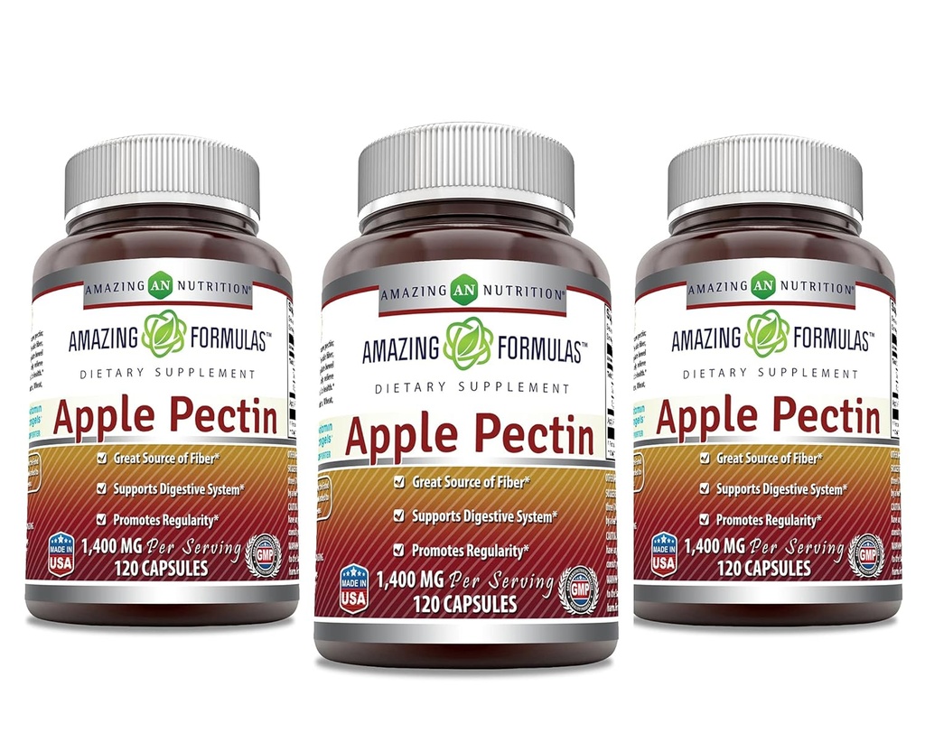 Amazing Compannas Apple Pectin 1400 mg Per Serving Supplement Equipment 124; Kapsułki Equipment 124; Non-GMO Equipment 124; Gluten Free Equipment 124; Made in USA (120 Count Equipment 124; 3 Pack)