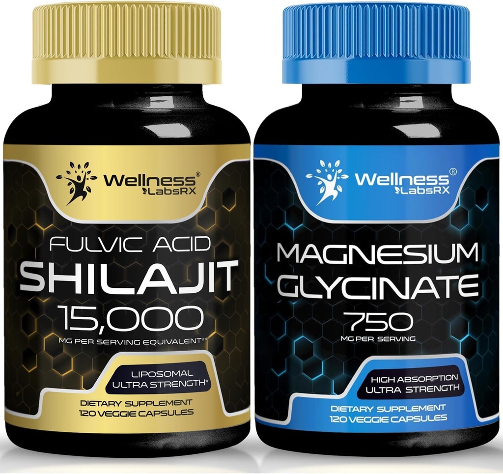 Magnezu Glicynian Kapsułki - 750mg - Magnezu Suplement Wysoka Absorpcja Suplement Bo Shilajit Czysty Himalajski Kapsułki Organiczne z naturalnie zawijające Kwas Fulvic