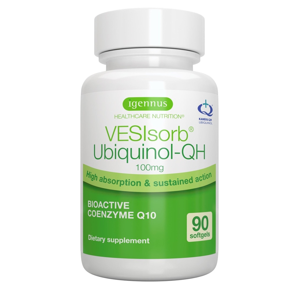 Igennus Advanced VESIsorb Ubichinol 100mg 90 Softgels, 600% Biodostępność, Szybkie działanie wodne - Rozpuszczalny Koenzym Q10 Suplement dla Energii i Serca, 3- Miesiąc Dostawy
