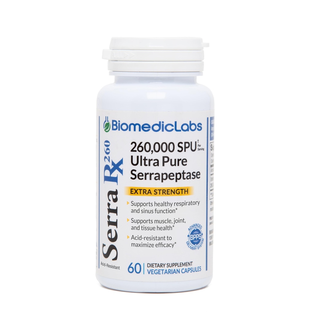 Serra- RX 260000 SU Serrapeptaza - Acyd- oporny enzymy proteolityczne układowe, Non-GMO, Gluten Free, Wegan, Wspiera Sinus, Immune & Lung Health, 60 Kapsułki Veg