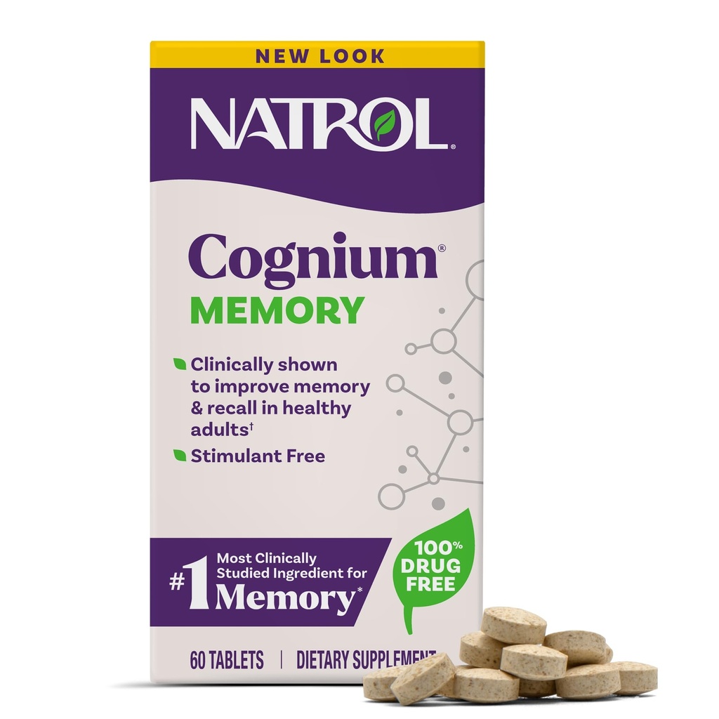Natrol pamięci Cognium, suplementy zdrowia mózgu dla dorosłych, suplement diety dla zdrowia mózgu i klinicznie pokazane, aby poprawić pamięć i naprawy u zdrowych dorosłych, 60 tabletek, Aż do 30 Day Supply