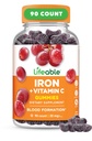 Lifeable Iron Gummies | 20mg | with Vitamin C | Great Tasting Blood Builder Iron Supplement | Iron with Vitamin C for Iron Deficiency | Iron Gummies for Women, Men, Adults | 90 Gummies