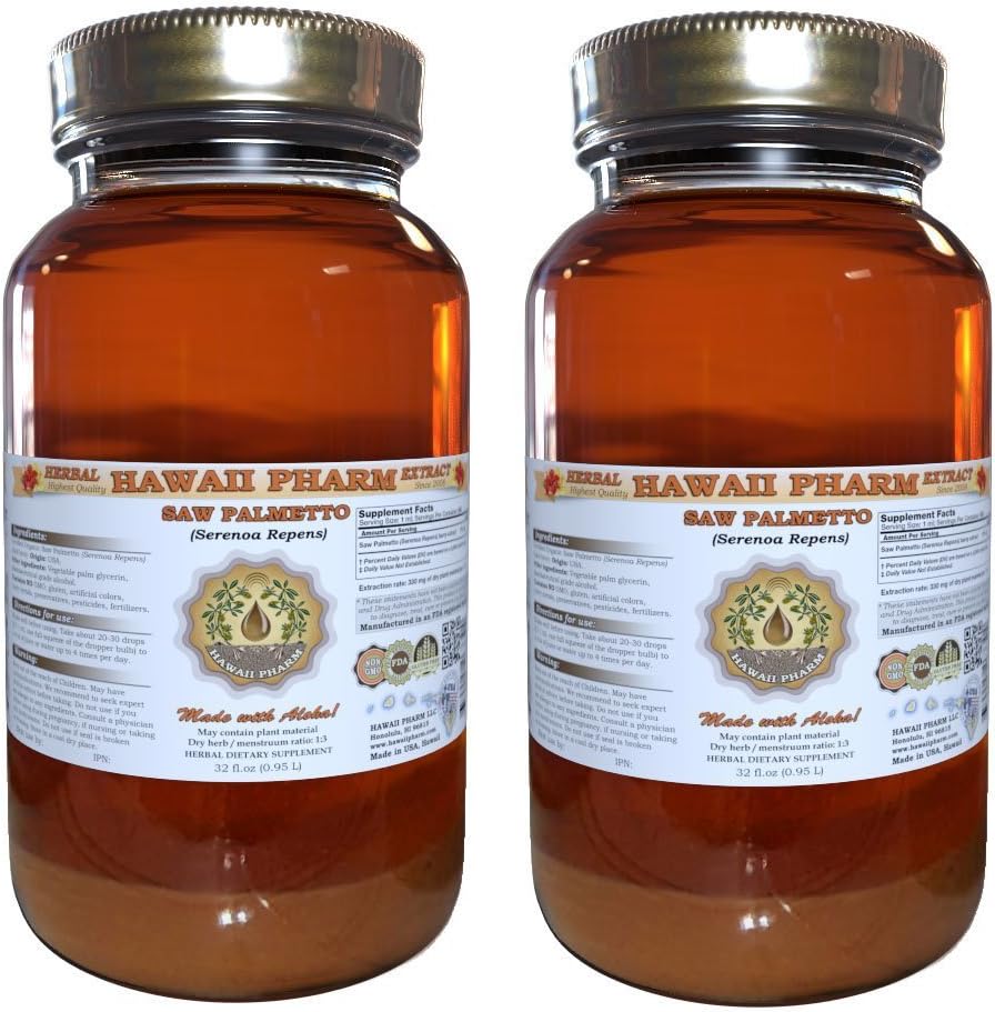 Saw Palmetto Liquid Extract, Organic Saw Palmetto (Serenoa Repens) Tincture, Herbal Supplement, Hawaje Pharm, Made in USA, 2x32 fl.oz