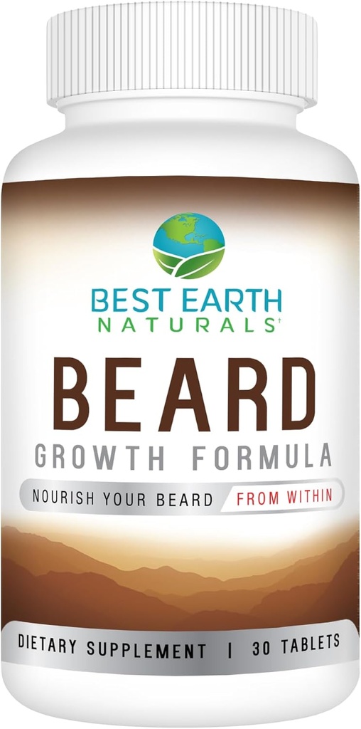 Best Earth Naturals Beard Growth Formula for Men Vitamins, Nutrients, Biotin, Saw Palmetto, and PABA for Facial Hair Growth 30 Count
