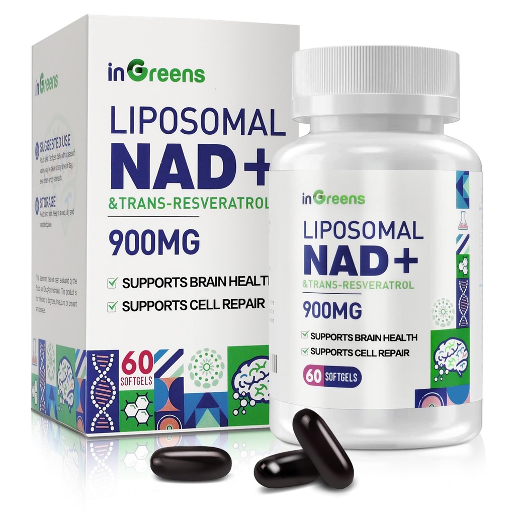 900 mg liposomal NAD + Suplement z Trans Resveratrol 300 mg, Zastępuje NMN, Superior Absorption, True NAD Plus Suplement do naprawy DNA i boost NAD +, Starzenie się Obrona, Energia, Długotrwałość, 60 Softgels