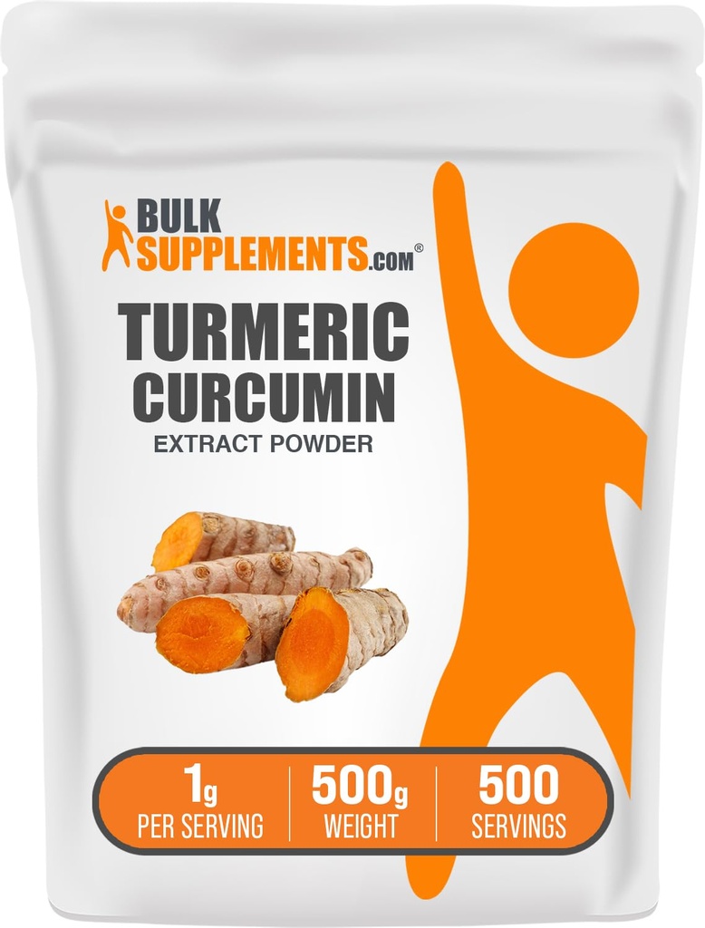 BulkSupplements.com Turmeric Extract Powder - z Turmeric Root, Curcumin Supplements, Turmeric Curcumin Powder - Gluten Free, 1 g na Serving, 500 g (1.1 lbs) (Opakowanie po 1)