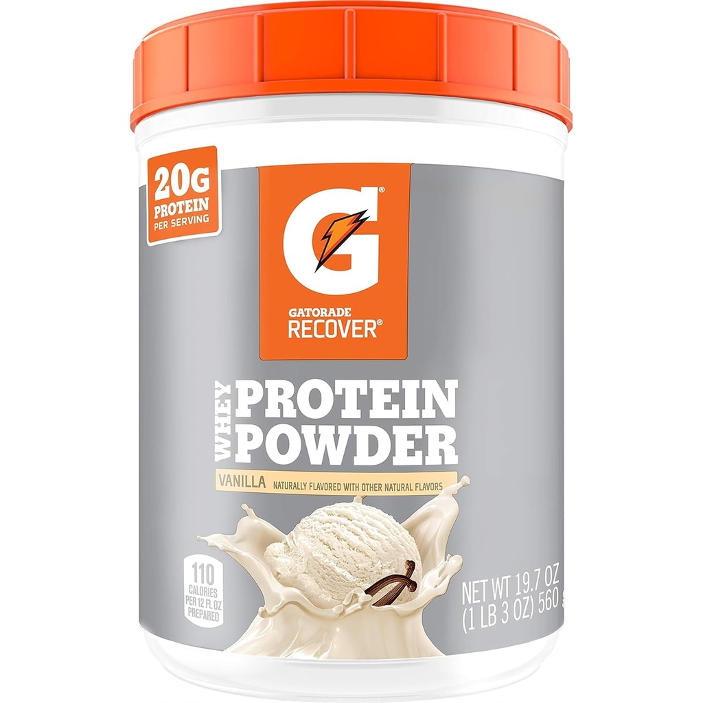Gatorade Białko serwatki Proszek, 20 Słupki na kanister, 20 g białka na Podawanie, Wanilia, 19.7 Oz