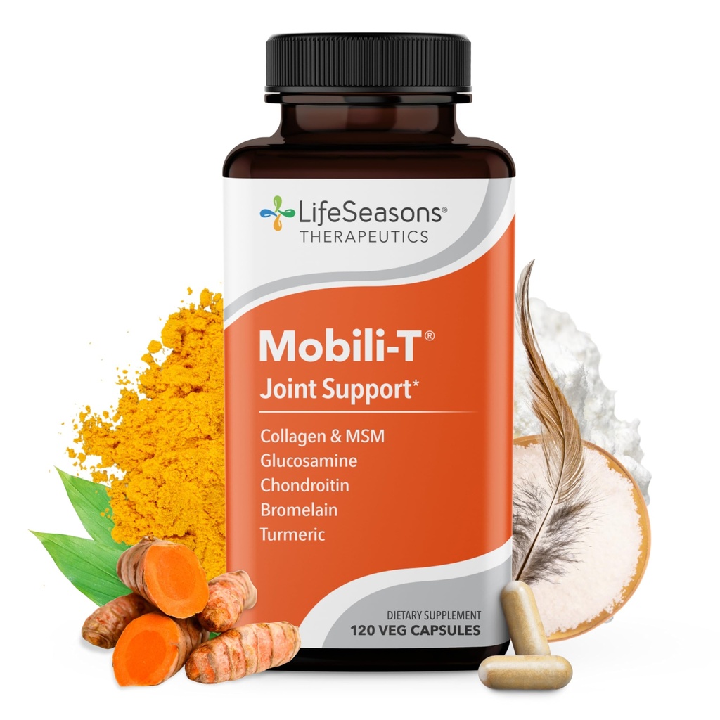 LifeSeasons Mobili- T - Joint Support Supplement - Redukuje Aches & Discoults - Zwiększenie zakresu ruchu - Odbudowa tkanki i chrząstki - MSM Chondroitin Collagen Glukozamina & Turmeric - 120 Kapsułki