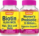 WellYeah Wysoka potencja Biotin + Probiotyki Kobiety 10B CFU, Gummies Bundle - Great Desting, Suplement witaminy, Gluten Free, GMO Free, Gummy do żucia