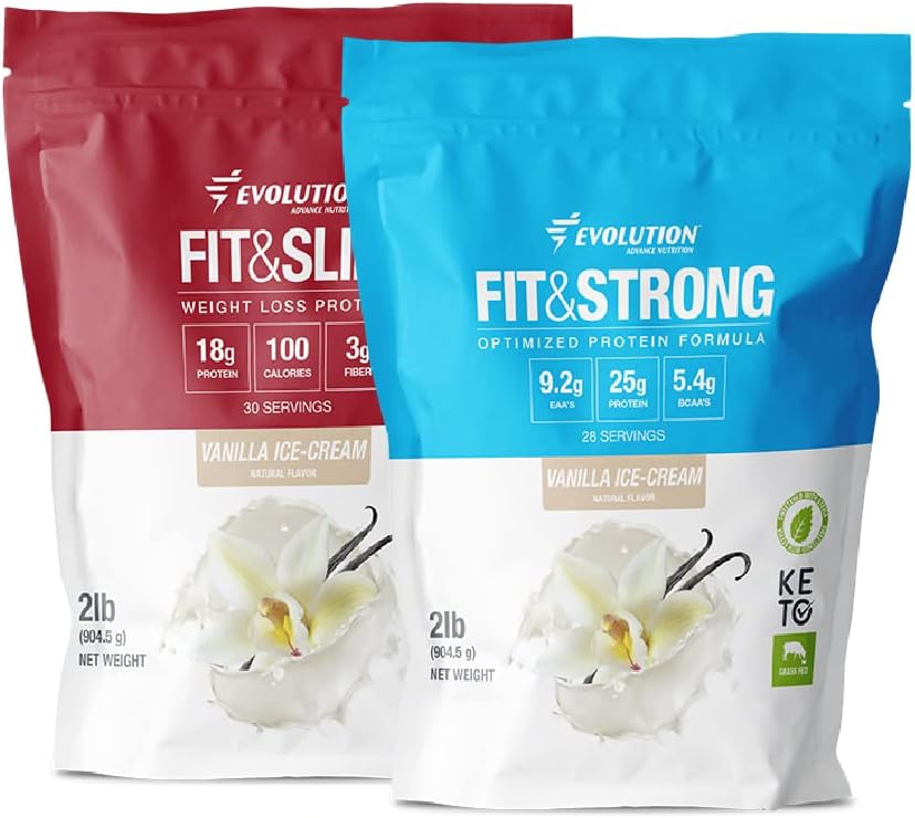 Evolution Advance Nutrition Grass Fed 100% Proszek z białka serwatki + Fit & Slim z Glucomannan, Włókno inulinowe - Wysokie włókno, Wysokie Białko, Czysty, Keto Zatwierdzone, Nie GMO, Stevia Sweetened - 2 Pack