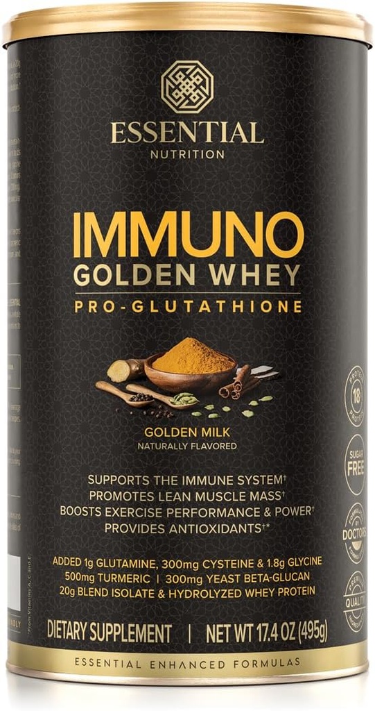 Immuno Serwatka - Proszek hydrolizowanego białka serwatki, Izolat białka serwatki, Białko 18g per serving, Amino acids, Glutation Production - Ekstrakt Turmeric - Golden Milk - 17.4oz
