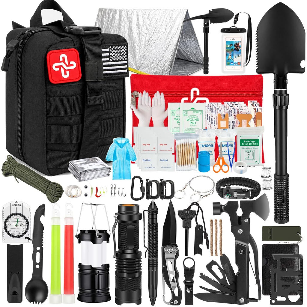 Zestaw Survival, 250szt Zestaw Survival Gear pierwszej pomocy z Molle System kompatybilny worek i namiot awaryjny, Zestaw awaryjny dla trzęsienia ziemi, Outdoor Adventure, Turystyka, Polowania, Prezenty dla mężczyzn Kobiety