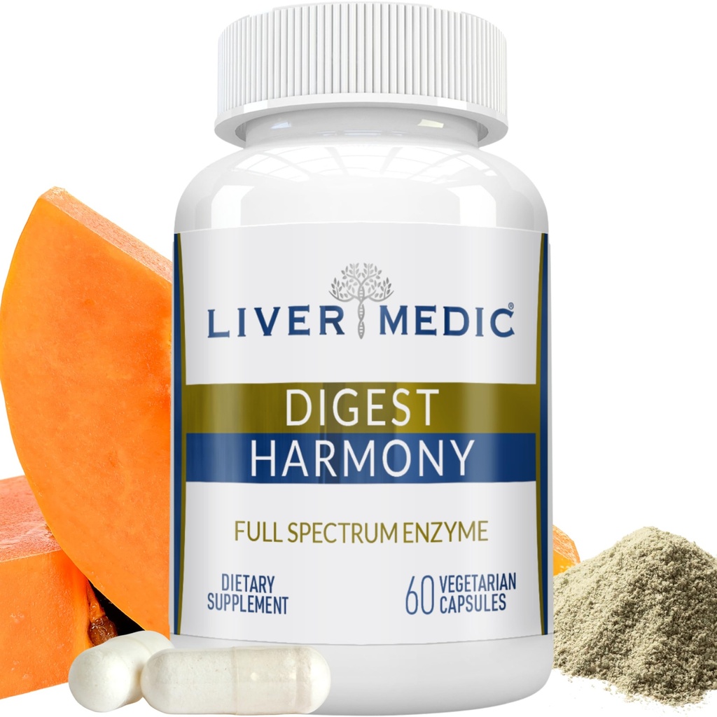Digest Harmony Maksymalna moc Enzymy Gluten Sensitivity Lipase, Protape, Cellulase, Aloe Vera do pęcherzyka żółciowego, Bloating Relief i Discoulse - 60 Kapsułki