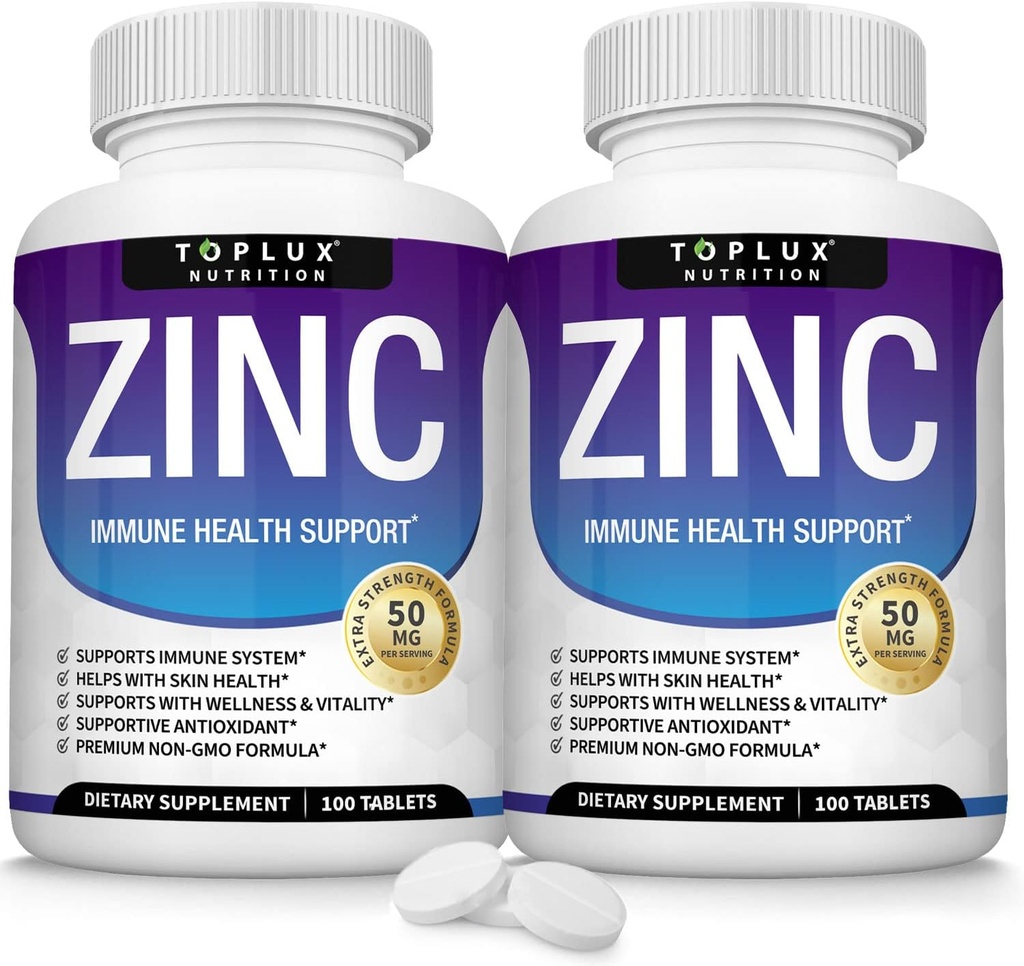 Suplement cynku 50mg do wsparcia immunologicznego - Czysty naturalny tlenek cynku do wzmocnienia systemu immunologicznego, Wsparcie skóry i przeciwutleniacza, Wysokiej mocy Immunitet Booster, dla mężczyzn Kobiety, 100 Tabletki