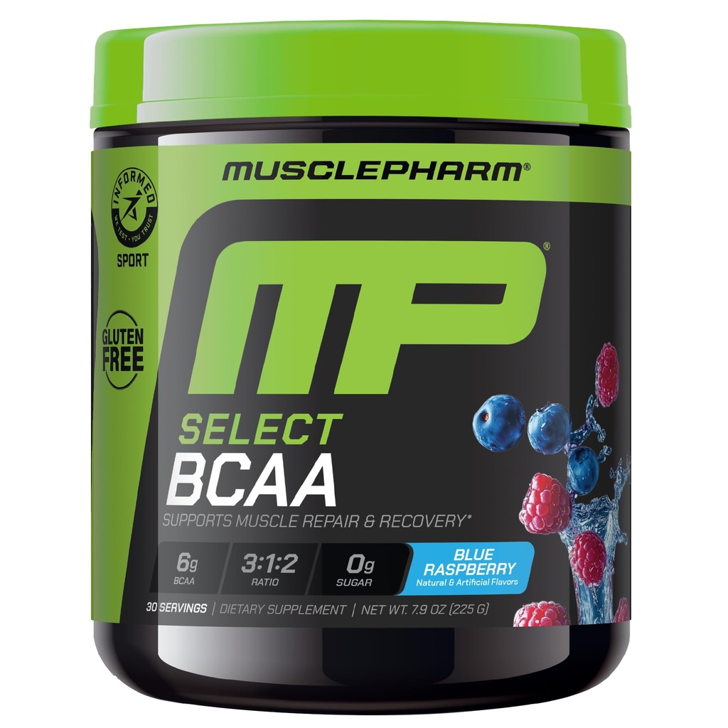 MusclePharm Essentials BCAA Proszek, Pre & Post Workout Recovery Drink, Wspiera odzysk mięśni i produkcji energii, Esential Amino Acids Supplement, 30 Służenia, Niebieski aromat malinowy