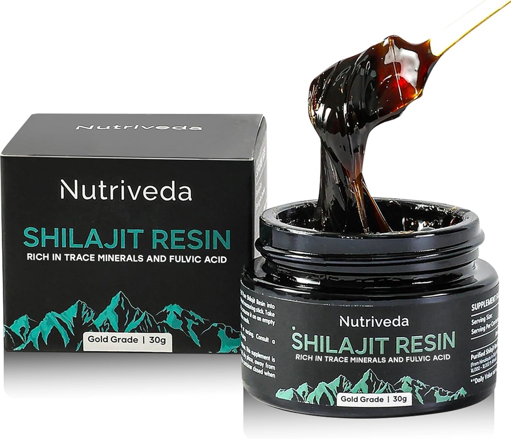 Premium Shilajit Resin 600mg - Gold Grade Himalayan Shilajit - Bogaty w minerały śladowe i kwas Fulvic dla energii i wsparcia immunologicznego - Trzydzieści-Party Tested - 30g (Ulepszony smak, mniej gorzki)