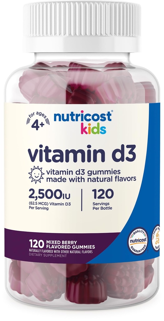 Nutricost Kids Witamina D3 Gummie 2500 IU (62,5mcg), 120 Gummies - Mieszane żeberka