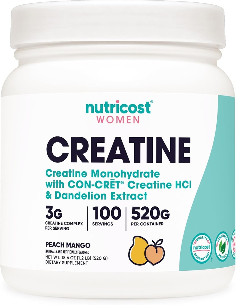 Nutricost Kreatyna Monowodny proszek dla kobiet, Mikronizowane, Peach Mango, 100 Służenie - wegetarianin, Non-GMO, Gluten Free