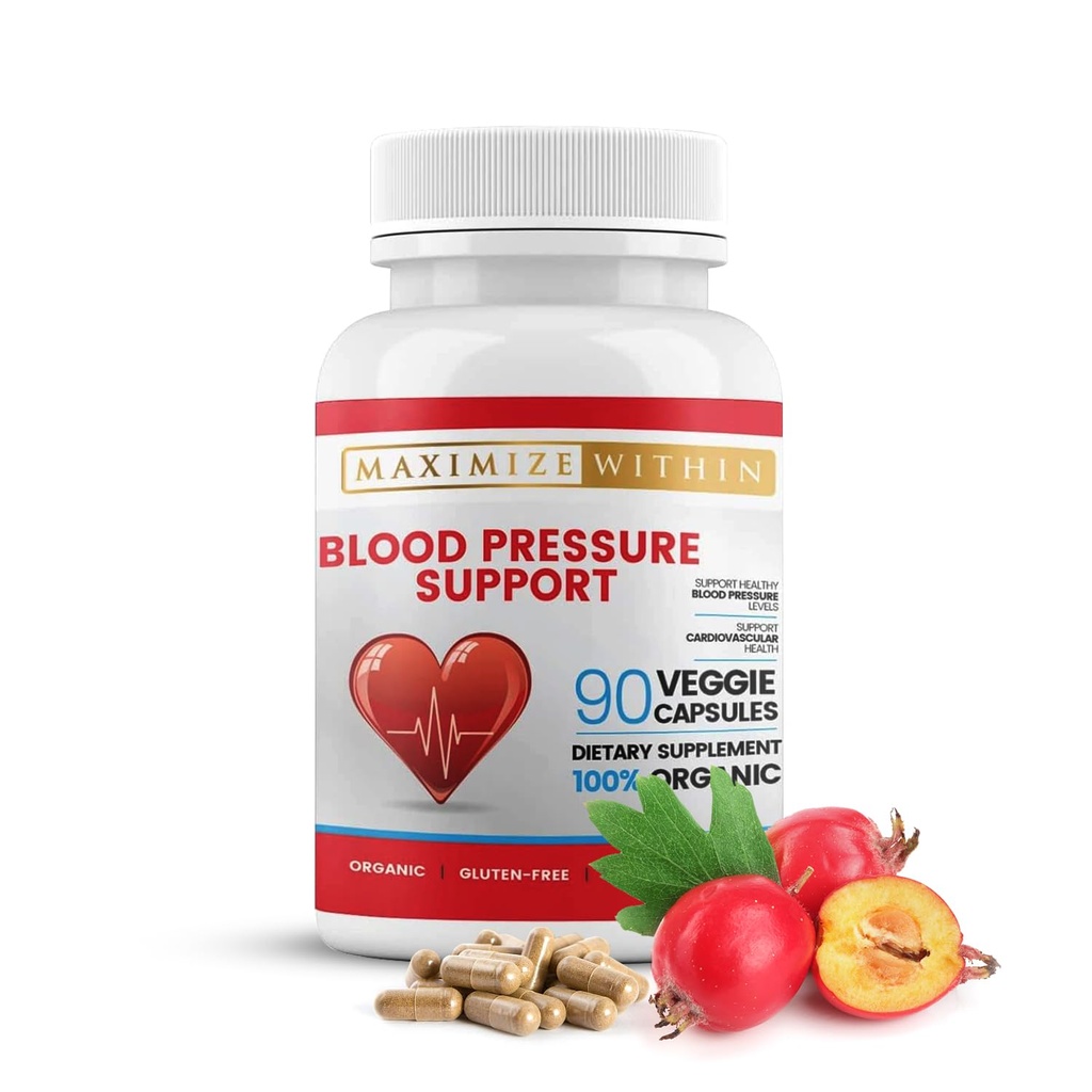 Premium Supplements Supplement Supplement Blood Pressure z Hawthorn, Hibiscus, Liść oliwek, Zielona herbata, Czosnek, i Zioła Organic.