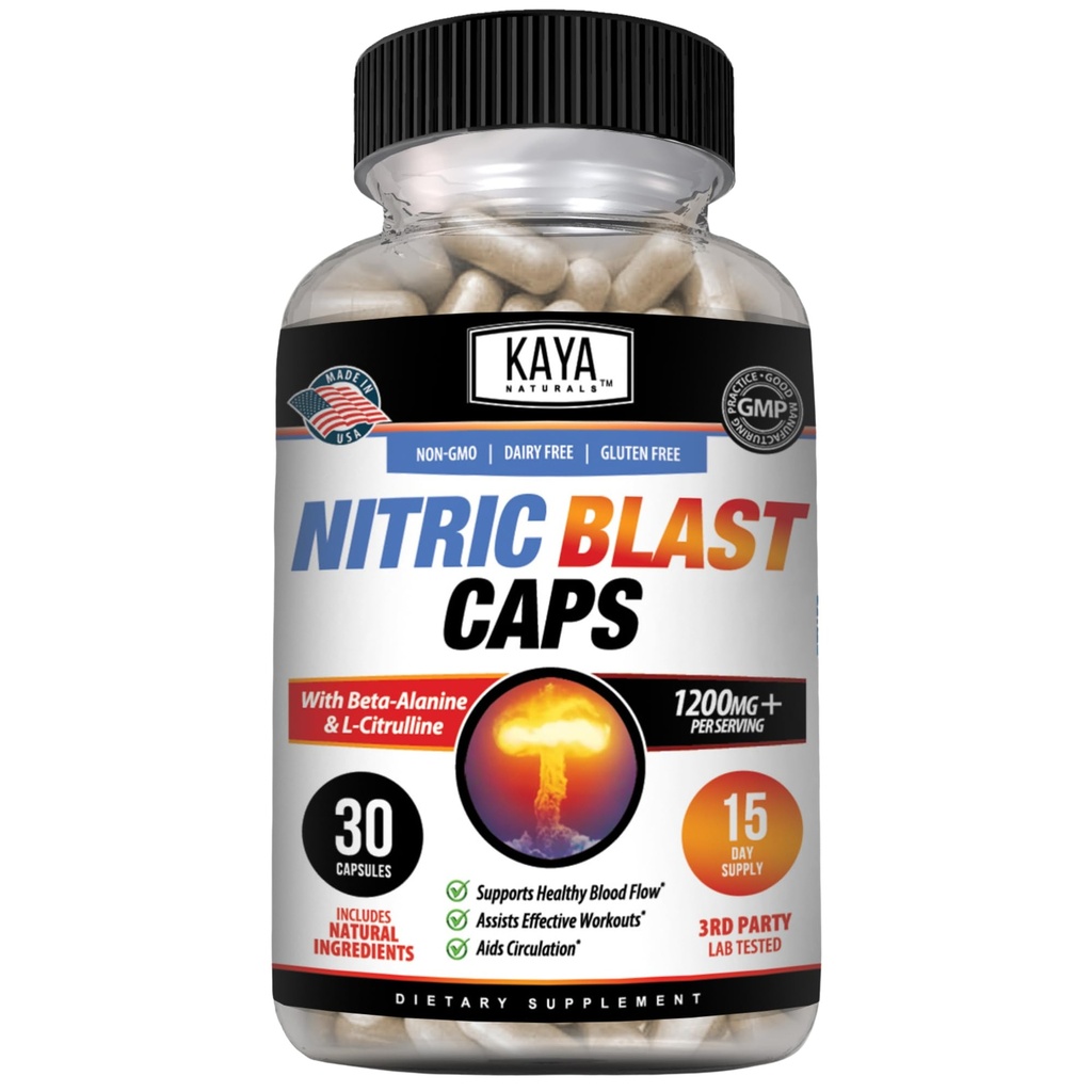 Kaya Naturals - Nitric Blast Potent All- Natural Herbal Supplement for Maximum Health Benefits Amend124; Wstępne ćwiczenia 124; Zwiększona energia Amend124; Lepsza wydajność nocna (30 Count (Pack of 1))
