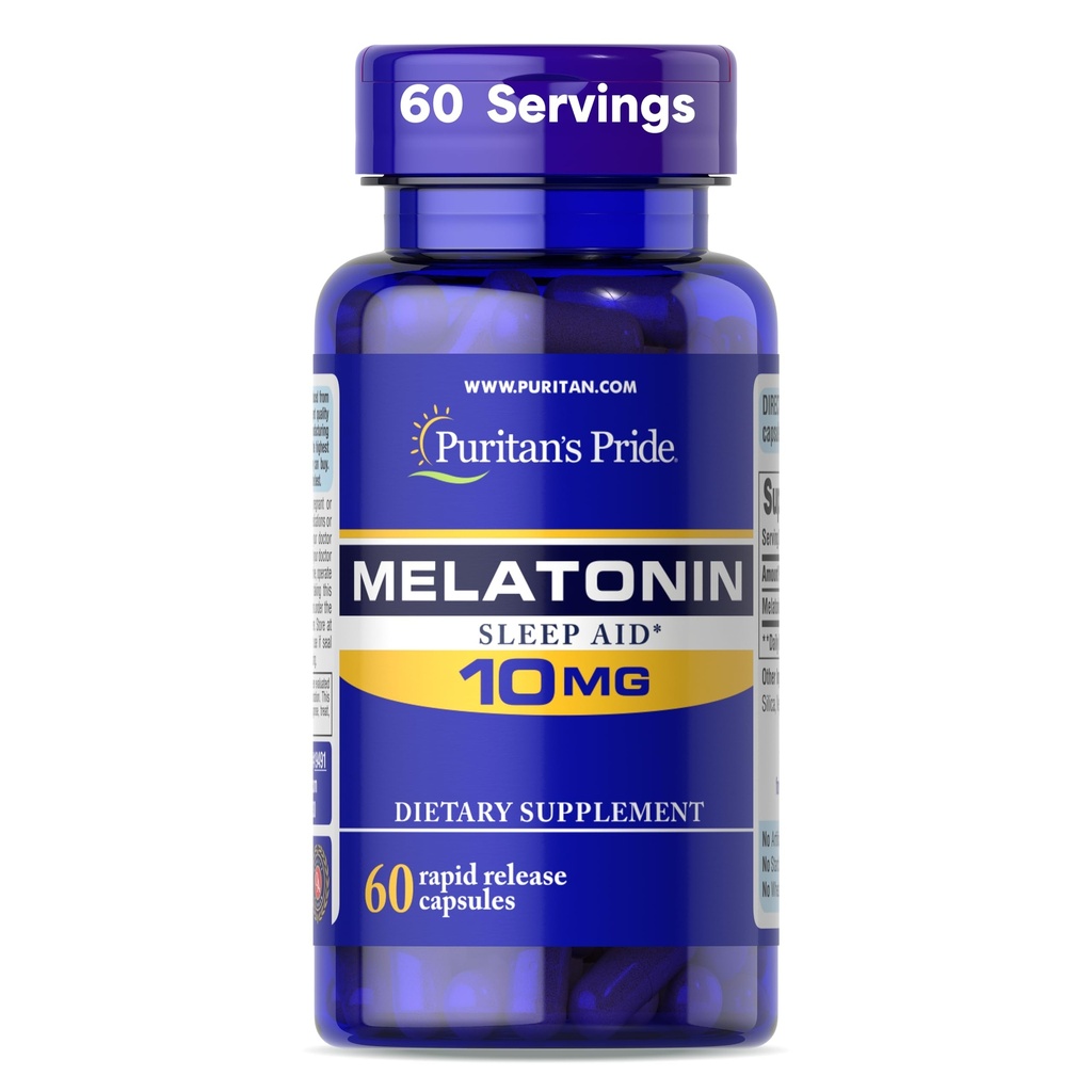 Puritan 's Pride Premium Super Siła Melatonina 10 mg Sleep Aid, Suplement diety dla dźwięku, Restful, i Dłuższe wsparcie snu, 2 Supply Month, 60 Kapsułki szybkiego wydania