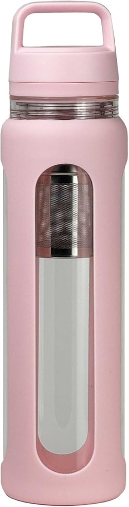 20oz Butelka szklana woda z silikonowym rękawem, 600ml Mug z 2 warstwy Lid (Szerokie usta i małe usta proste picie) z butelką wycieku herbaty - siłownia Joga Outdoor Activities (Pink)