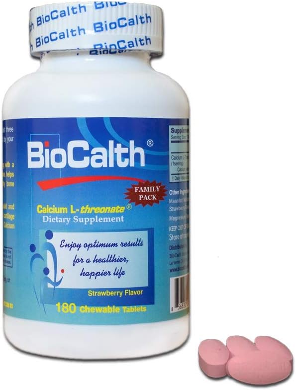 The Only Calcium with 3 U.S. Patents ——BioCalth Calcium L-threonate 180 Chewable Tablets, Family Pack with GREAT VALUE!