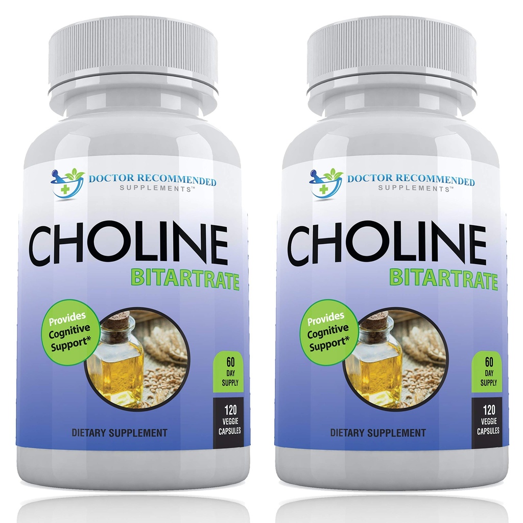 Premia Cholina - 500 mg - 120 Kapsułek wegetariańskich - Wspiera zdrowie kognitywne, Pamięć i więcej - 2 opakowania