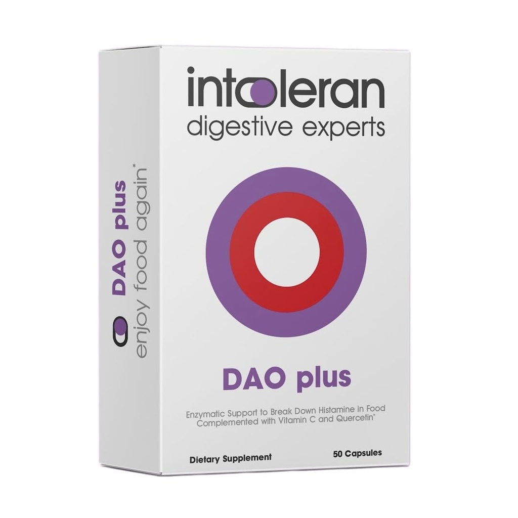 Intoleran DAO Plus Digestive Enzymes - 50 Capsules | Supplement for Histamine Intolerance & DAO Deficiency | Healthy Histamine Levels | 30,000 HDU Diamine Oxidase (DAO) Enzyme | Vitamin C & Quercetin