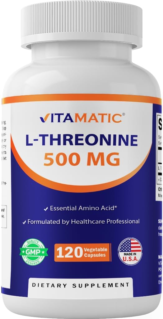 Vitamatic L- Threonine 500mg - 120 Kapsułki roślinne pobudza zdrową wątrobę, sercowo-naczyniowe i funkcje strukturalne