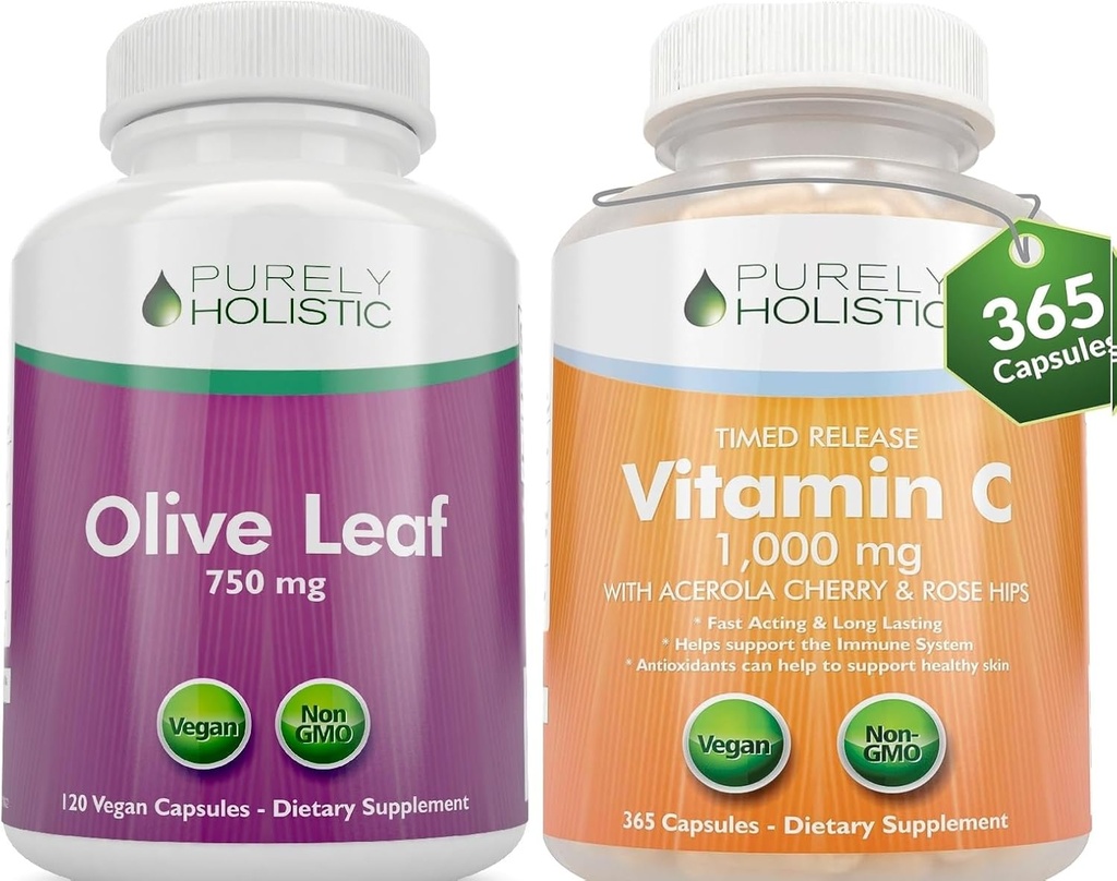 Ekstrakt czysty holistic olive leaf 750mg + witamina C 1000mg 2 Pasek uwalniający etap - 485 Kapsułki wegańskie - Made in The USA
