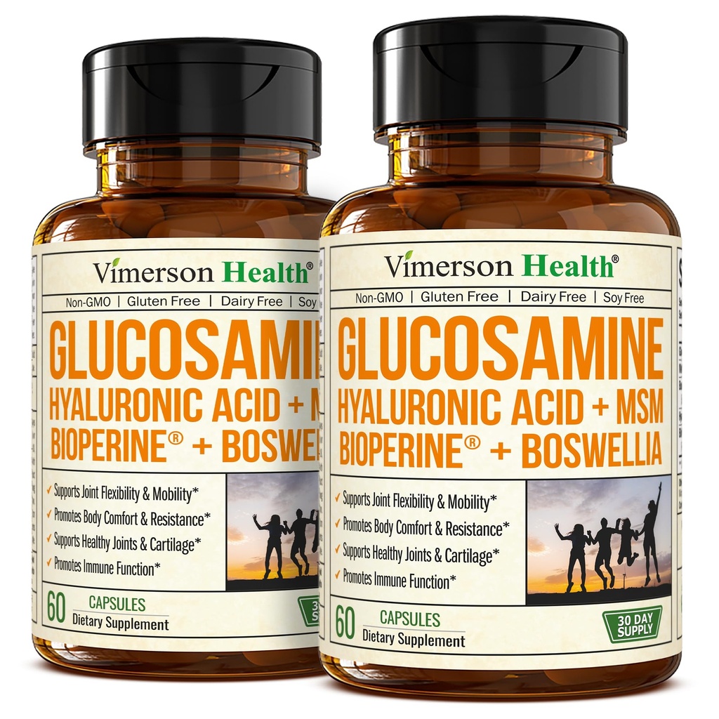 Siarczan glukozaminy z kwasem hialuronowym, Boswellią, suplementem Black Pepper & MSM - 5- in-1 Joint Supplements for Men and Women - Joint Health, Mobility & Bone Force - FSA Kwalifikujące się 2 Pack